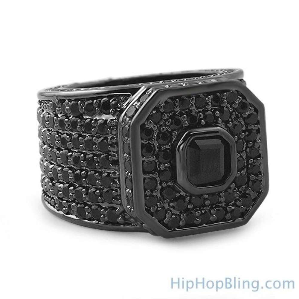 Asscher Boss Black Bling Bling Ring Cubic Zirconium CZ Size 12